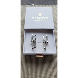SENNY'S JEWELS Silver Tone Link Drop Earrings with Ball Accents